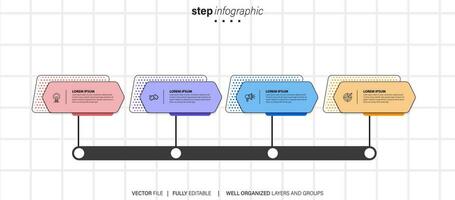 Timeline infographic line design with icons. Template for graph, diagram, presentations. Business concept with 4 options. Vector illustration.