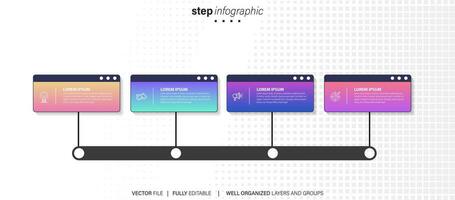 Timeline infographic line design with icons. Template for graph, diagram, presentations. Business concept with 4 options. Vector illustration.