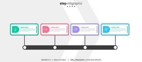 Timeline infographic design with 4 options or steps. Infographics for business concept. Can be used for presentations workflow layout, banner, process, diagram, flow chart, info graph, annual report. vector