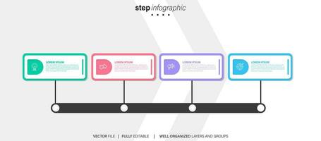 Timeline infographic design with 4 options or steps. Infographics for business concept. Can be used for presentations workflow layout, banner, process, diagram, flow chart, info graph, annual report. vector