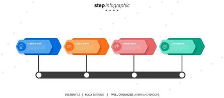 Timeline infographic design with 4 options or steps. Infographics for business concept. Can be used for presentations workflow layout, banner, process, diagram, flow chart, info graph, annual report. vector