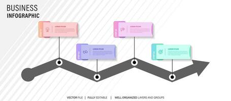 Timeline infographic line design with icons. Template for graph, diagram, presentations. Business concept with 4 options. Vector illustration.