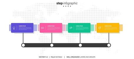 Timeline infographic with infochart. Modern presentation template with 4 steps for business process. Website template on white background for concept modern design. Horizontal layout. vector