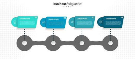 Timeline infographic with infochart. Modern presentation template with 4 steps for business process. Website template on white background for concept modern design. Horizontal layout. vector