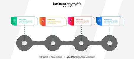 Timeline infographic with infochart. Modern presentation template with 4 steps for business process. Website template on white background for concept modern design. Horizontal layout. vector