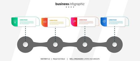 Timeline infographic with infochart. Modern presentation template with 4 steps for business process. Website template on white background for concept modern design. Horizontal layout. vector