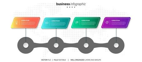 Timeline infographic with infochart. Modern presentation template with 4 steps for business process. Website template on white background for concept modern design. Horizontal layout. vector