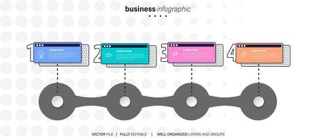 negocio infografía cuatro pasos para presentación, paso arriba gráfico de información, vector ilustración