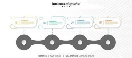 Timeline infographic with infochart. Modern presentation template with 4 steps for business process. Website template on white background for concept modern design. Horizontal layout. vector