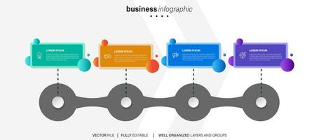 Timeline infographic with infochart. Modern presentation template with 4 steps for business process. Website template on white background for concept modern design. Horizontal layout. vector