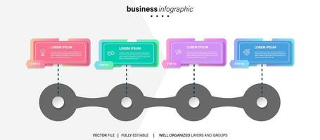 negocio infografía cuatro pasos para presentación, paso arriba gráfico de información, vector ilustración