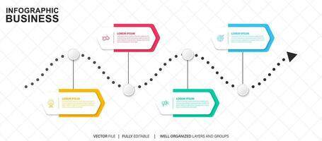 plantilla de infografía empresarial. línea de tiempo con 4 pasos, círculos, opciones e iconos de marketing. elementos infográficos lineales vectoriales. vector