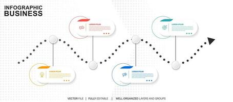 Business Infographics template.Timeline with 4 steps, circles, options and marketing icons. Vector linear infographic elements.