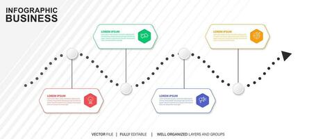 Concept of arrow business model with 4 successive steps. Four colorful graphic elements. Timeline design for brochure, presentation. Infographic design layout vector