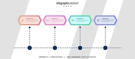 Timeline infographic with infochart. Modern presentation template with 4 steps for business process. Website template on white background for concept modern design. Horizontal layout. vector
