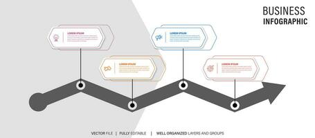 Timeline infographic design vector with number options and 4 steps. Can be used for workflow diagram, info chart, annual report.