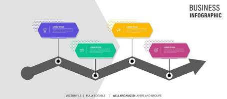 Timeline infographic with infochart. Modern presentation template with 4 steps for business process. Website template on white background for concept modern design. Horizontal layout. vector