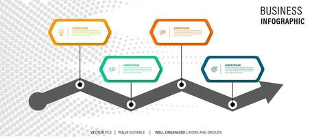 Timeline infographic with infochart. Modern presentation template with 4 steps for business process. Website template on white background for concept modern design. Horizontal layout. vector