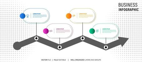 Timeline infographic with infochart. Modern presentation template with 4 steps for business process. Website template on white background for concept modern design. Horizontal layout. vector