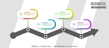 Timeline infographic with infochart. Modern presentation template with 4 steps for business process. Website template on white background for concept modern design. Horizontal layout. vector