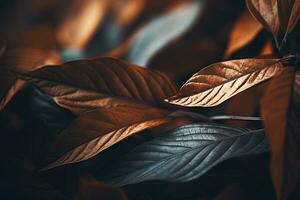 Close up of beautiful autumn leaves with water drops. Natural background AI generated photo