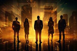 Silhouettes of business people standing in front of the city background AI Generated photo
