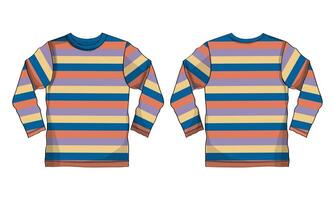Long sleeve t shirt with all over strips vector illustration template front and back views