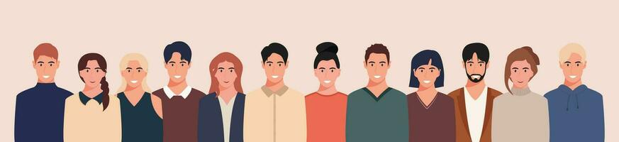 A group of people from different cultures and traditions. Diversity. Diverse multiracial and multicultural groups of people. Vector illustration in flat style.