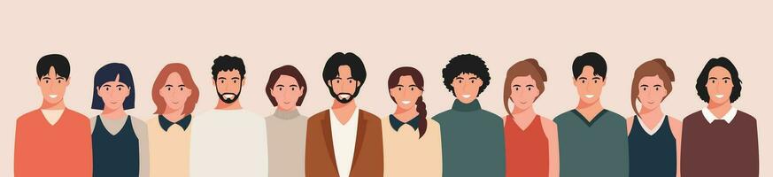 A group of people from different cultures and traditions. Diversity. Diverse multiracial and multicultural groups of people. Vector illustration in flat style.