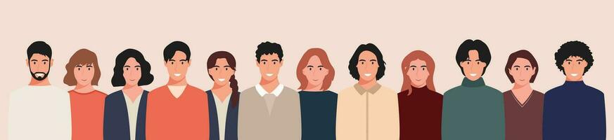 un grupo de personas desde diferente culturas y tradiciones diversidad. diverso multirracial y multicultural grupos de gente. vector ilustración en plano estilo.