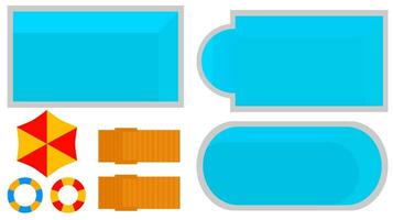 Summer Element with Shaped Swimming Pool, Pool Bench, and Swimming Tires Collection vector