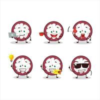 Slice of mangosteen cartoon character with various types of business emoticons vector