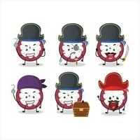 Cartoon character of slice of mangosteen with various pirates emoticons vector