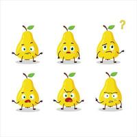 Cartoon character of yellow pear with what expression vector