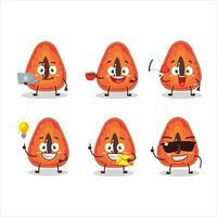 Slice of mamey cartoon character with various types of business emoticons vector