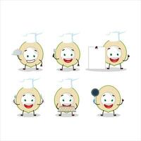 Cartoon character of slice of green coconut with various chef emoticons vector