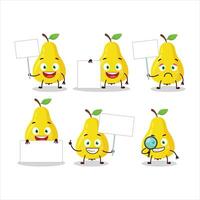 Yellow pear cartoon character bring information board vector