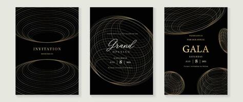 Luxury gala invitation card background vector. Golden elegant wireframe gold pattern on black background. Premium design illustration for wedding and vip cover template, grand opening. vector