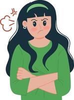 Portrait of pretty woman angry upset with her hands folded in front of her chest illustration vector