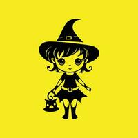 Baby witch holding pumpkin silhouette vector