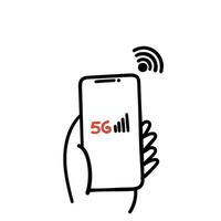 hand drawn doodle cell phone with network signal vector