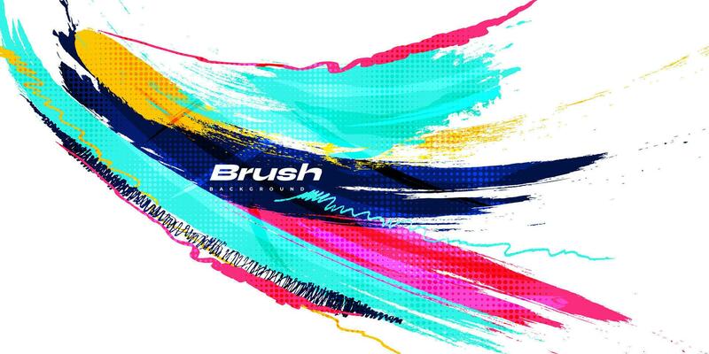 Colorful Brush Background with Halftone Effect. Brush Stroke Illustration for Banner, Poster, or Sports Background. Scratch and Texture Elements For Design