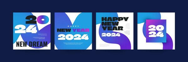 Creative and Colorful 2024 Happy New Year Poster Set. Suitable, for Card, Banner, Poster, Flyer, Cover, and Social Media Post Template vector