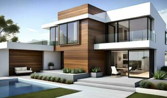 3d rendering of luxury house  exterior view of villa with luxury swimming pool photo