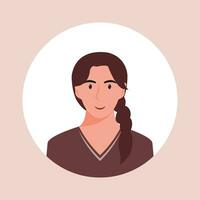 circulo el avatar con el retrato mujer de varios Razas y peinados colección de usuario perfiles. redondo icono con contento sonriente humano. vistoso plano vector ilustración.