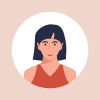 circulo el avatar con el retrato mujer de varios Razas y peinados colección de usuario perfiles. redondo icono con contento sonriente humano. vistoso plano vector ilustración.