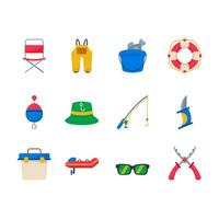 Summer Activity Fishing Gear Icons vector