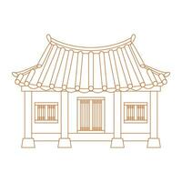 Editable Vector Illustration of Outline Style Front View Traditional Hanok Korean House Building for Artwork Element of Oriental History and Culture Related Design