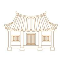 Editable Vector Illustration of Outline Style Front View Traditional Hanok Korean House Building for Artwork Element of Oriental History and Culture Related Design