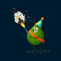 Cartoon avocado character on holiday party bash vector